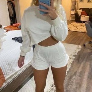 small white flow zip shorts